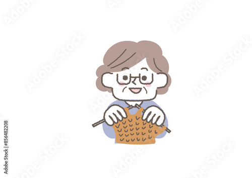 編み物をしているシニア女性のイラスト