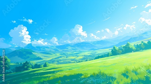 Serene Mountain Meadow Under a Blue Sky