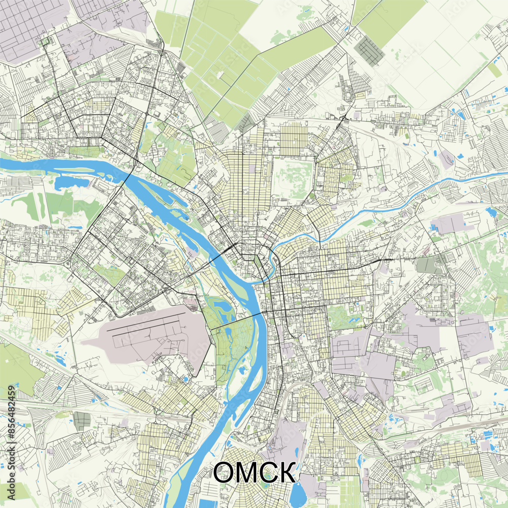 Fototapeta premium Omsk, Russia map poster art
