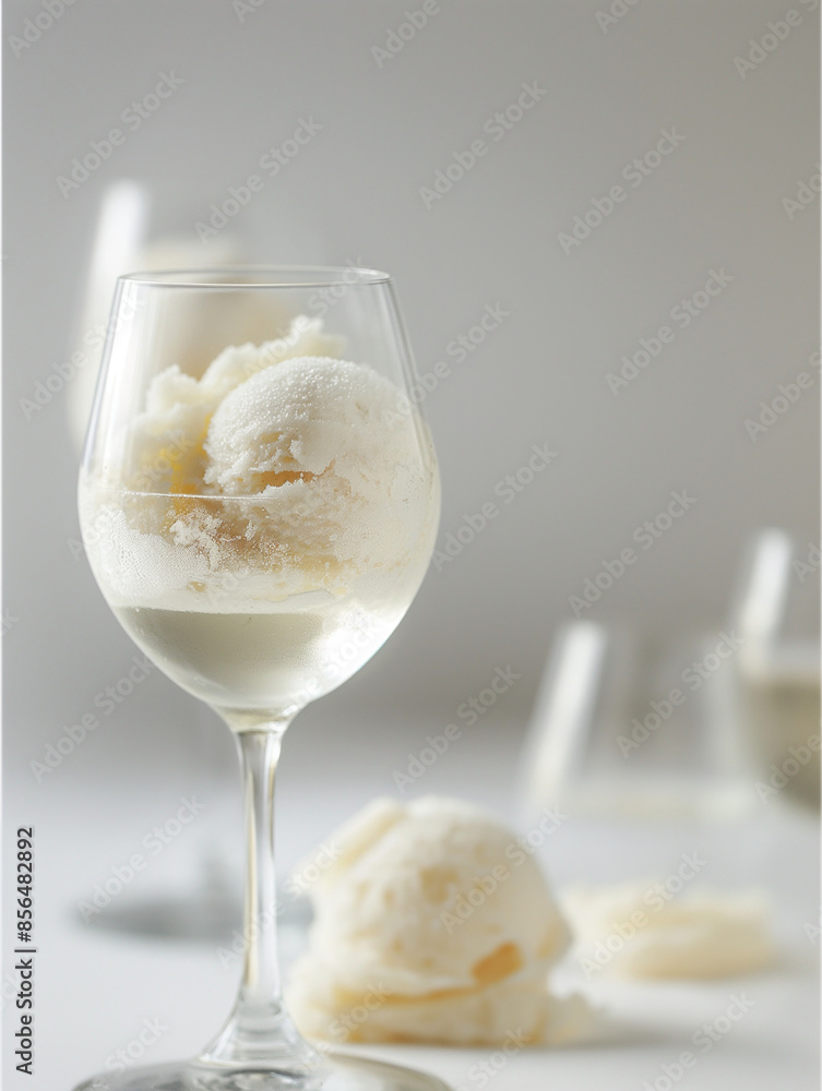 Elegant champagne and elderflower sorbet, an image of elegant champagne and elderflower sorbet, its pale color and bubbly texture against a white backdrop Elegant champagne and elderflower sorbet, an image of elegant champagne and elderflower sorbet, its pale color and bubbly texture against a white backdrop