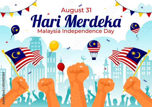Happy Malaysia Independence Day Vector Illustration on 31 August with Waving Flag and Ribbon in a National Holiday Flat Cartoon Background