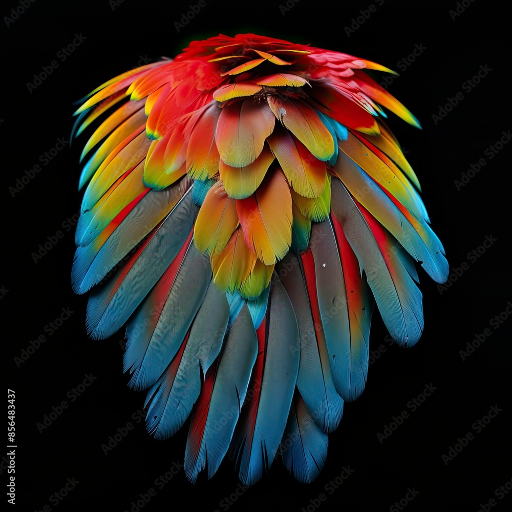 Obraz premium macaw Feathers on black background, Plumas de guacamaya sobre fondo negro, guacamayo 