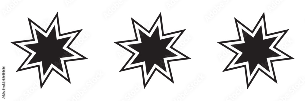 Bahai star. Black linear Baha'i symbols set. Religious symbol of Bahaism. Vector illustration. Bahai star. Black linear Baha'i symbols set. Religious symbol of Bahaism. Vector illustration.