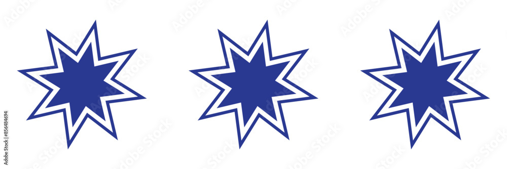 Bahai star. Black linear Baha'i symbols set. Religious symbol of Bahaism. Vector illustration. Bahai star. Black linear Baha'i symbols set. Religious symbol of Bahaism. Vector illustration.