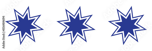 Bahai star. Black linear Baha'i symbols set. Religious symbol of Bahaism. Vector illustration.