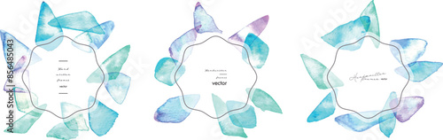 水彩タッチのシーグラスベクターイラスト。夏のシーグラスイラスト。涼しげな夏のフレーム背景。Sea glass vector illustration with watercolor touch. Summer sea glass illustration. Cool summer frame background. 