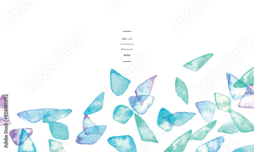 水彩タッチのシーグラスベクターイラスト。夏のシーグラスイラスト。涼しげな夏のフレーム背景。Sea glass vector illustration with watercolor touch. Summer sea glass illustration. Cool summer frame background. 