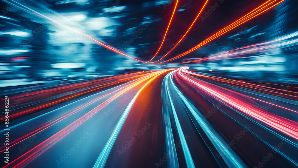 A blurry image of a highway with a blue sky in the background A blurry image of a highway with a blue sky in the background