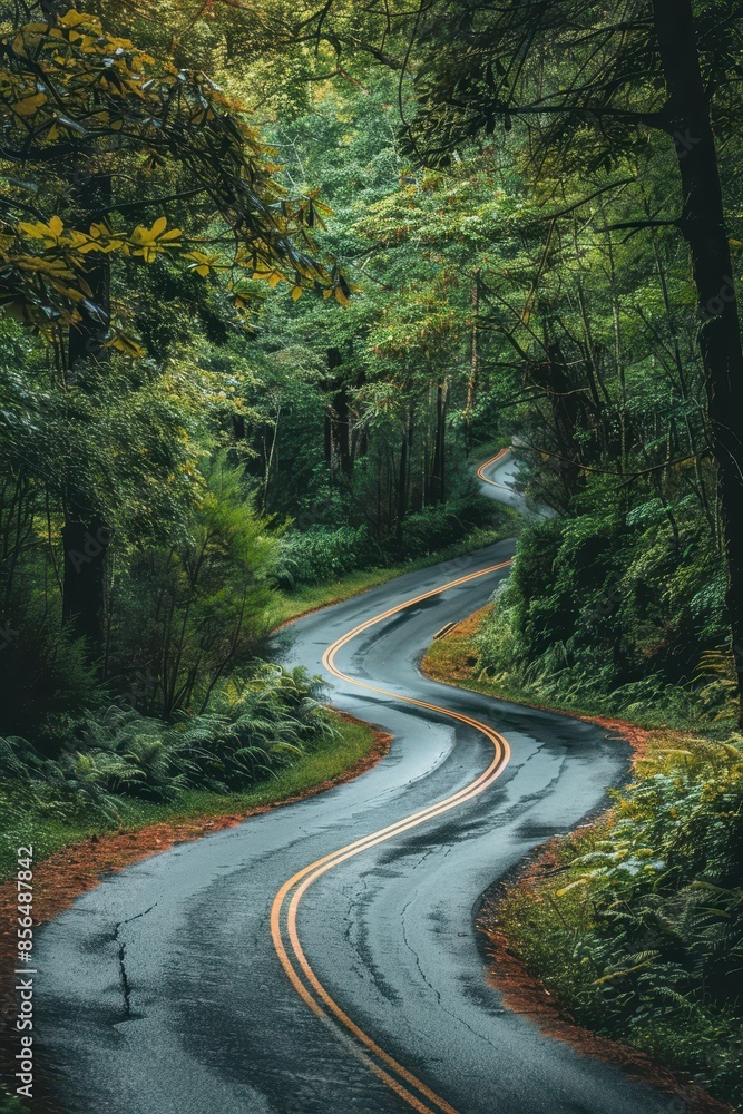 Winding Road Through a Lush Forest Winding Road Through a Lush Forest