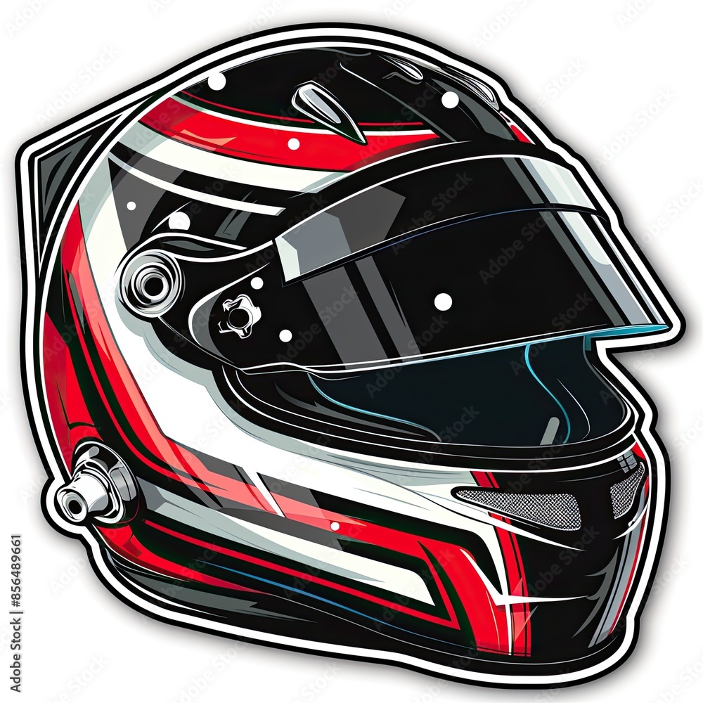 A sleek racing helmet with visor down, sticker cut out A sleek racing helmet with visor down, sticker cut out
