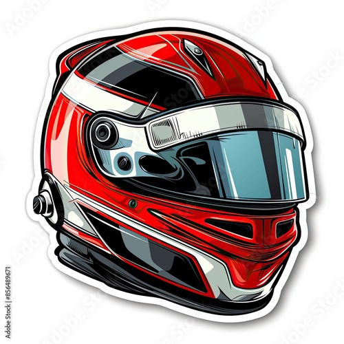 A sleek racing helmet with visor down, sticker cut out photo