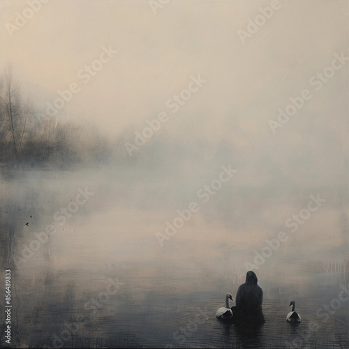 A Poet's Serene Dawn: Watching Swans on a Misty Lake