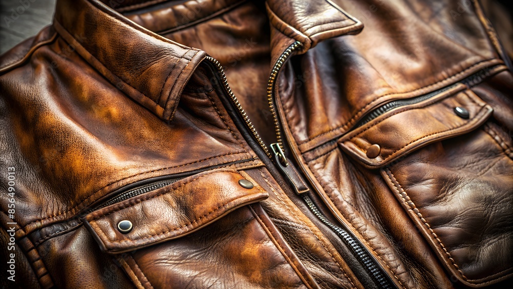 Obraz premium Close-Up of a Brown Leather Jacket