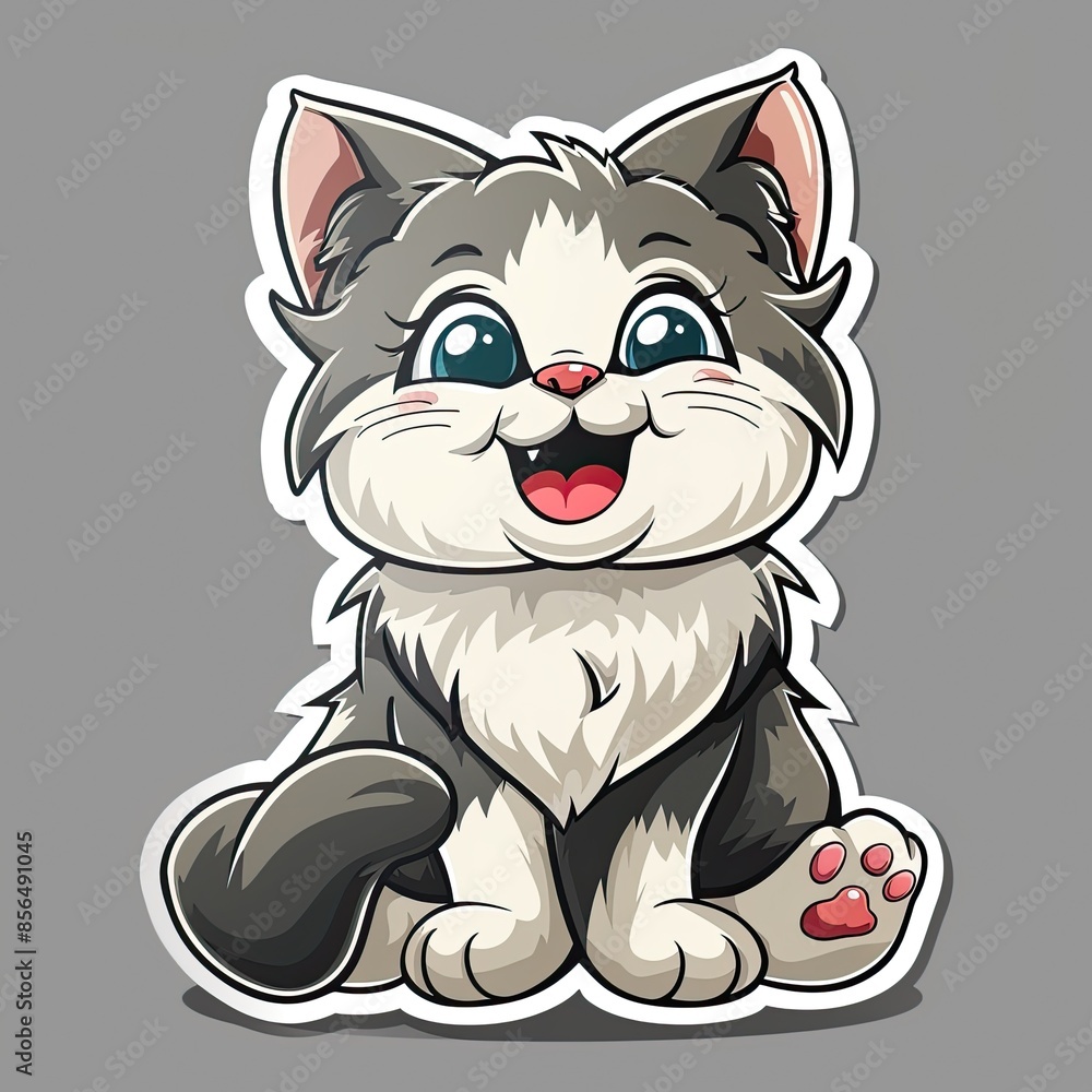 sticker of Playful kitten with fluffy fur, Die cut stickers sticker of Playful kitten with fluffy fur, Die cut stickers