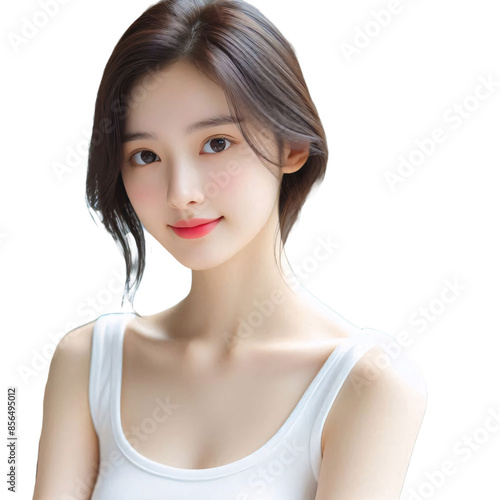 A beautiful young Korean beauty on a transparent background，PNG
