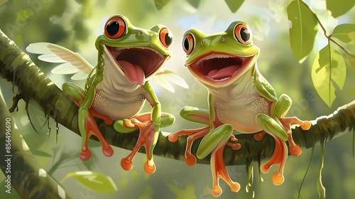 Tree frog, flying frog laughing. 