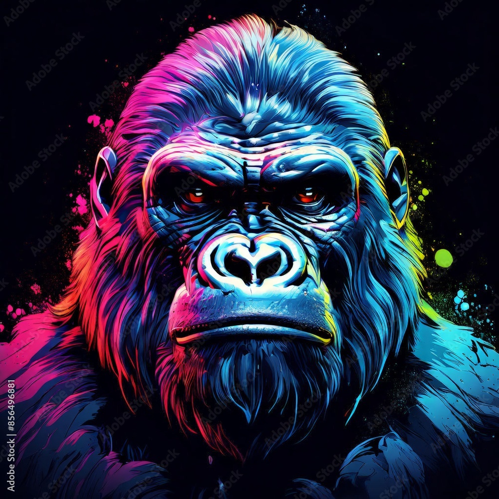AI Image Generator, black gorilla face. Wild animal AI Image Generator, black gorilla face. Wild animal