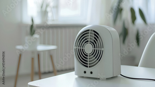 Electric fan heater plugged in portable power station, Generative AI photo