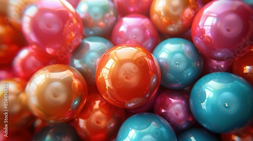 Metallic Gold Spheres in Abstract Colorful Ball Arrangement