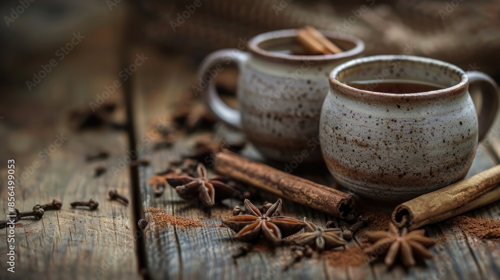 Tea with Cinnamon and Star Anise in Ceramic Cups Tea with Cinnamon and Star Anise in Ceramic Cups
