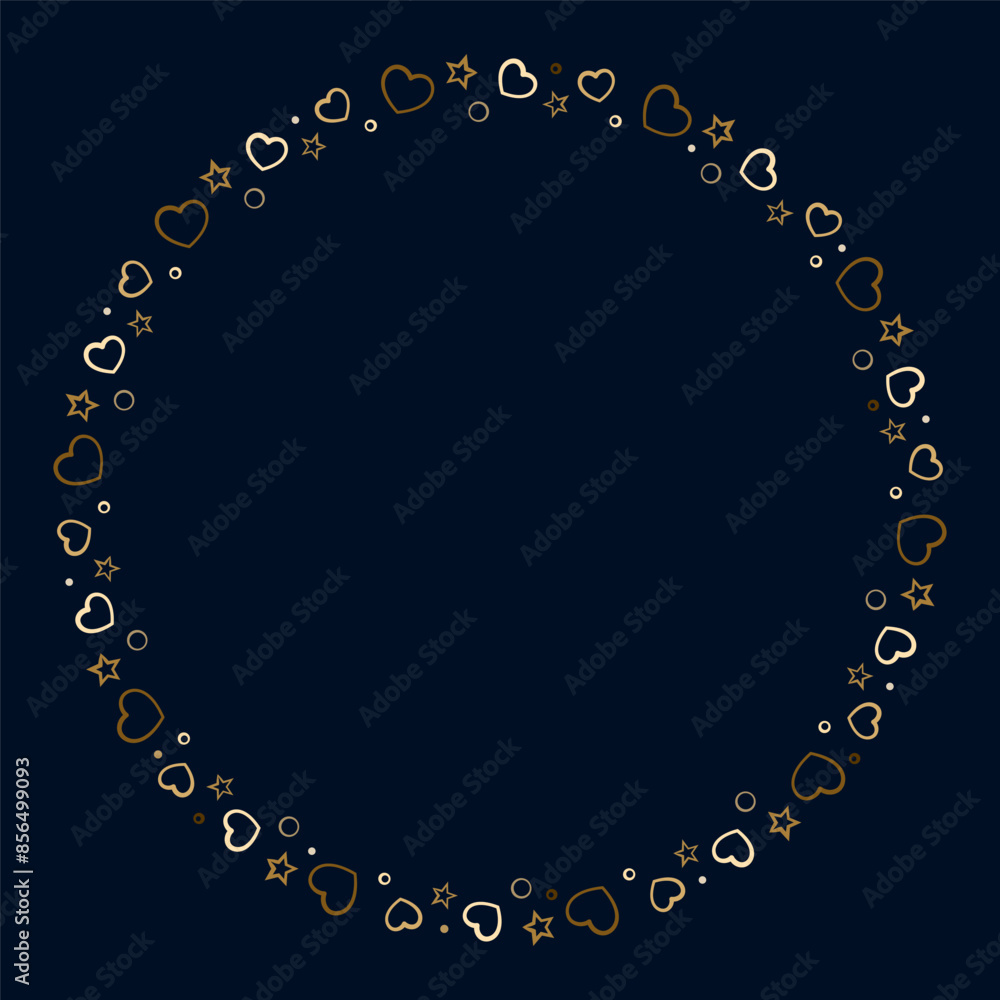A stylish circular frame adorned with hearts and stars on a dark background, perfect for elegant designs. A stylish circular frame adorned with hearts and stars on a dark background, perfect for elegant designs.