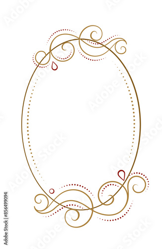 Wallpaper Mural Elegant decorative vertical oval frame with intricate gold and red swirls, ideal for invitations, announcements, or festive designs. Torontodigital.ca