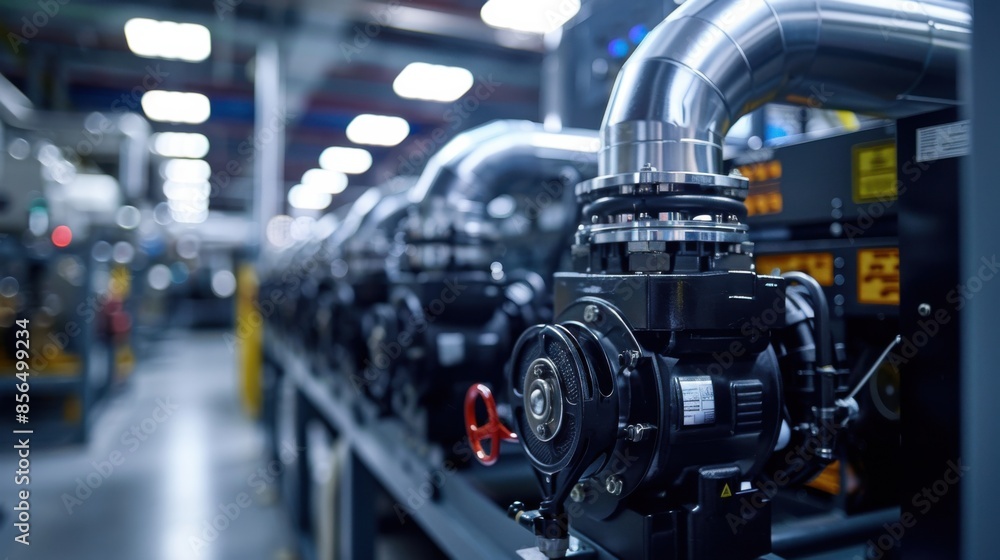 A large industrial building with pipes and valves A large industrial building with pipes and valves