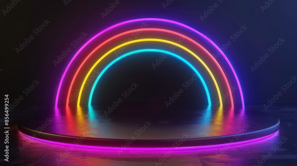 3d Glowing rainbow neon light product display podium on dark background, tech style rainbow colorful pedestal showcase, for technology product, fantasy platform stage, nightclub sign frame, futuristic 3d Glowing rainbow neon light product display podium on dark background, tech style rainbow colorful pedestal showcase, for technology product, fantasy platform stage, nightclub sign frame, futuristic