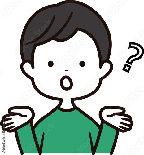 分からないリアクションをしている男の子の上半身のアイコンイラスト素材