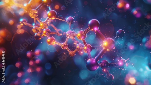A colorful image of a molecule with a blue background