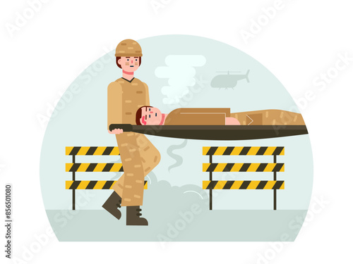 Soldier on stretcher. Army vector illustration