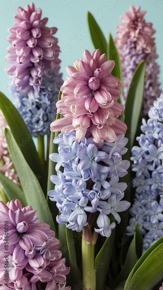 Fototapeta premium aesthetic image of spring with hyacinths in pastel col background