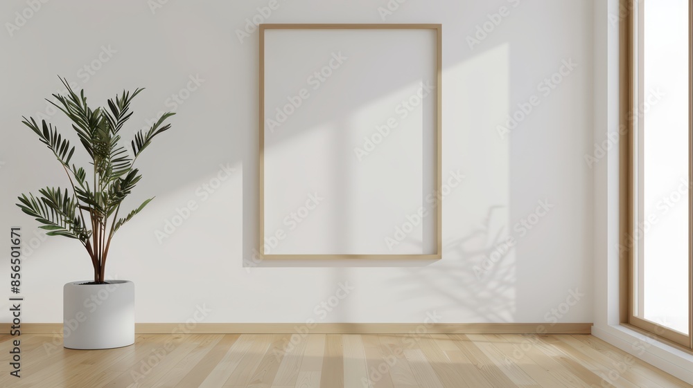 Empty frame in minimalist hallway, clean white walls, simple decor, wooden floor, natural lighting Empty frame in minimalist hallway, clean white walls, simple decor, wooden floor, natural lighting