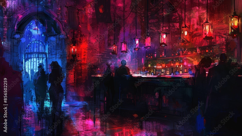 Gothic night at a dark-themed club, moody and dramatic, digital watercolor, subculture style Gothic night at a dark-themed club, moody and dramatic, digital watercolor, subculture style