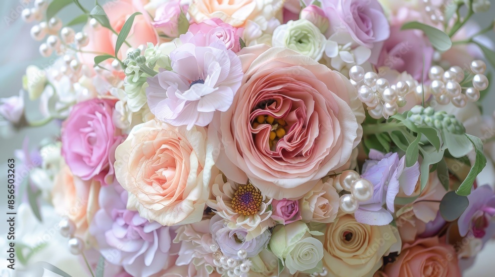 Pastel bouquet of flowers with pearls Pastel bouquet of flowers with pearls
