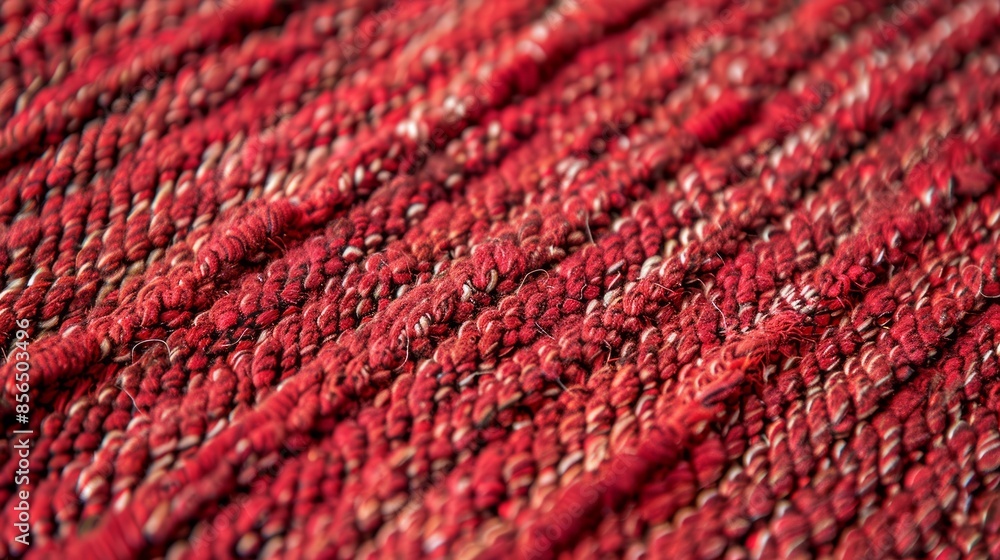Close-up of red knitted fabric with a fuzzy texture. Cozy and textured material detail.
