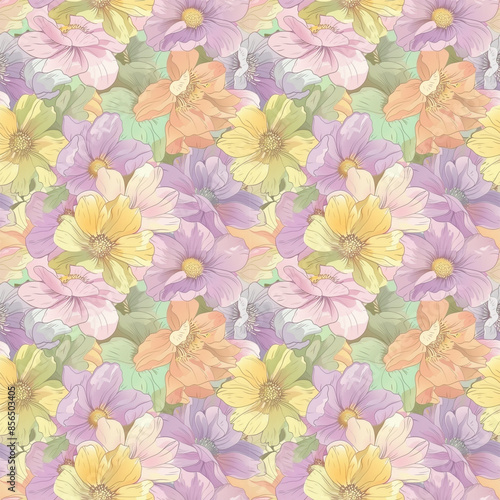 Floral variety color, form natural, seamless fabric pattern.