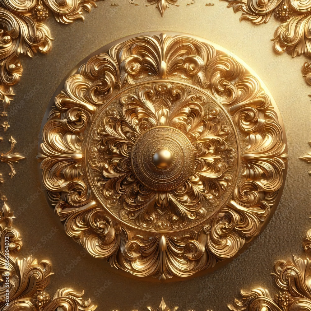 Gold or Golden Metallic Texture with Barroco Art and Embossed Gold or Golden Metallic Texture with Barroco Art and Embossed