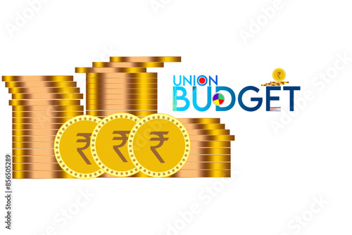 Indian Union Budget, India economy, finance icon, Indian rupee coin with Indian map vector illustration, typography	