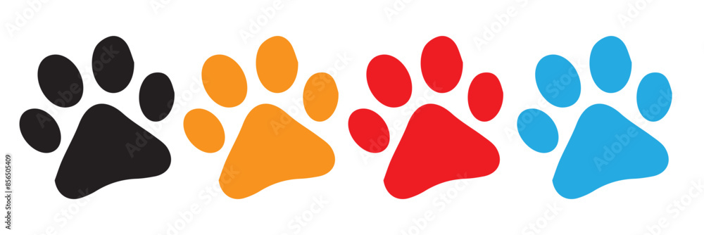 Dog and cat paw prints collection, paw icon set vector. Dog and cat paw prints collection, paw icon set vector.