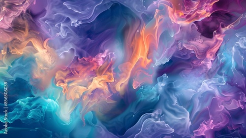 Liquid colors ripple and flow, cascading down like a waterfall, forming an abstract background reminiscent of a psychedelic dreamscape. photo