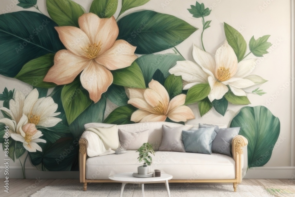 Leaf and flower wall painting for interior design Leaf and flower wall painting for interior design