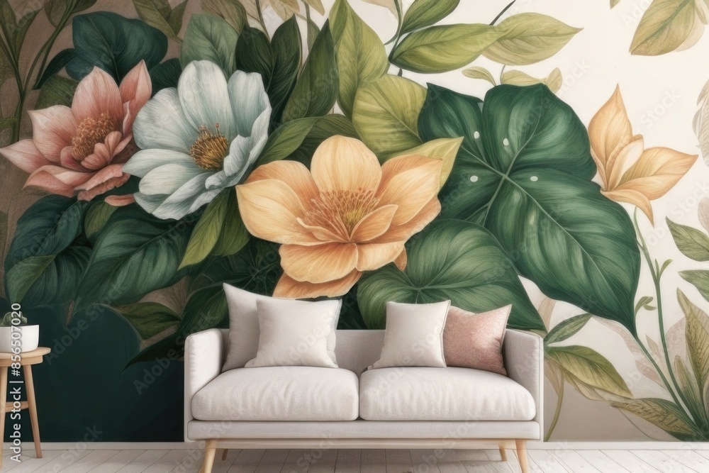 Leaf and flower wall painting for interior design Leaf and flower wall painting for interior design