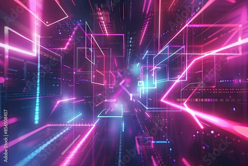 Abstract Neon Lines and Shapes in a Dark Digital Space