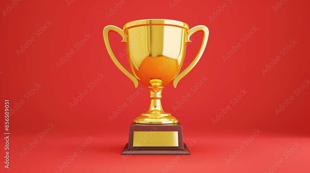 High-Resolution 3D Gold Trophy Icon on Red Background, Symbolizing Victory and Achievement High-Resolution 3D Gold Trophy Icon on Red Background, Symbolizing Victory and Achievement