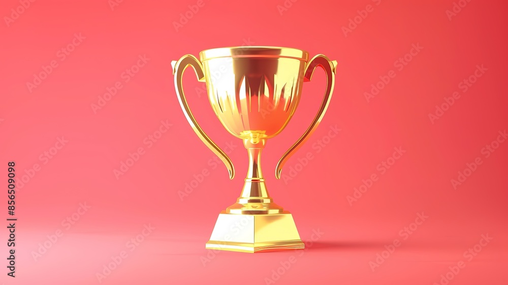 High-Resolution 3D Gold Trophy Icon on Red Background, Symbolizing Victory and Achievement
