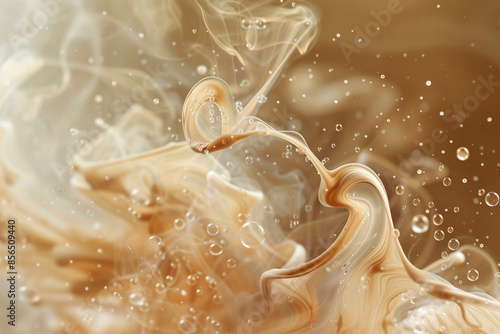 A blurry image of steam and smoke with a swirl of liquid in the middle. The image has a dreamy, ethereal quality to it, with the smoke and steam creating a sense of movement and fluidity