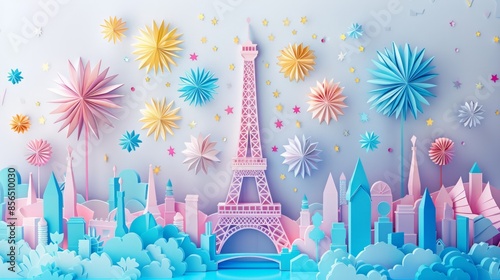 3D art paper wallpaper, Eiffel Tower, a landmark in France, beautiful colors