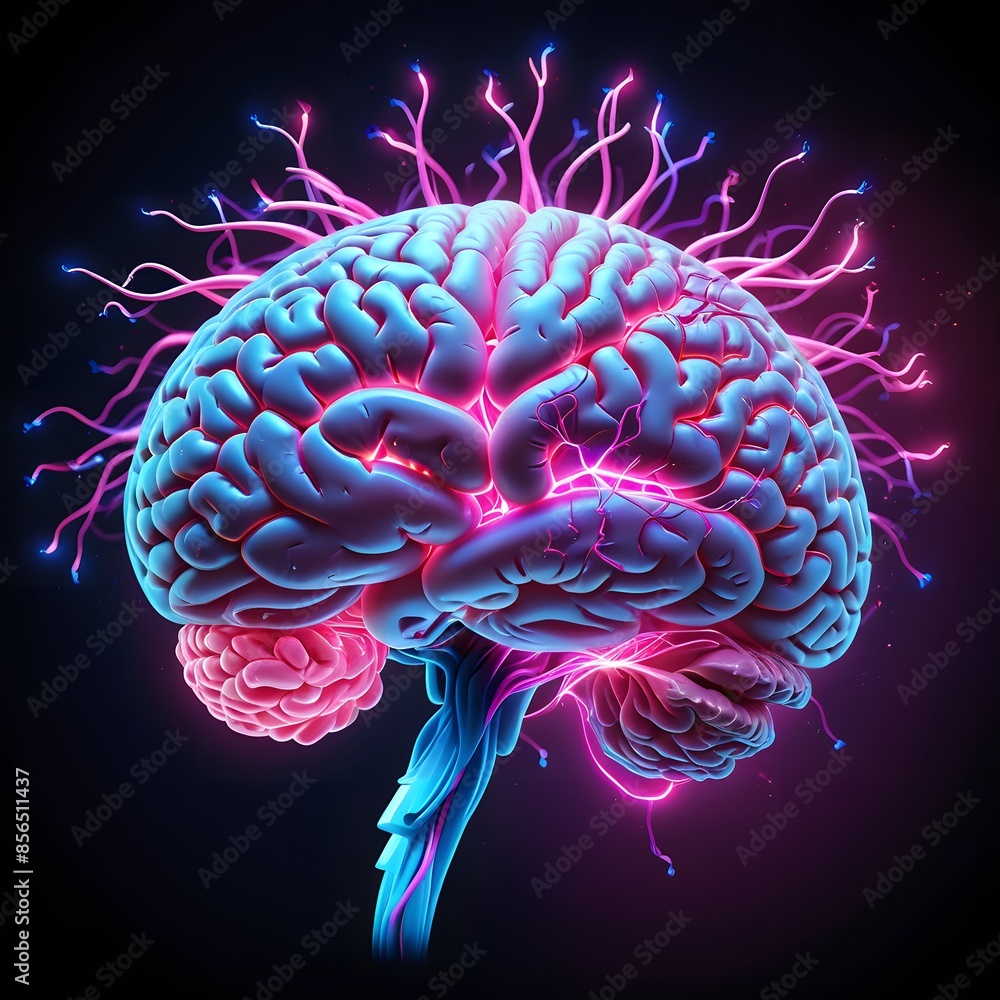 Neon Human Brain with Abstract Lines Neon Human Brain with Abstract Lines