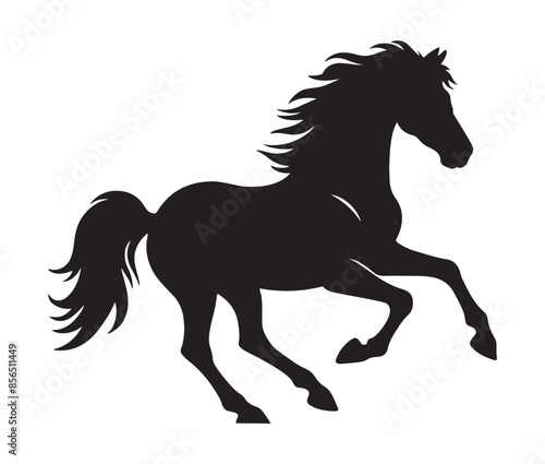 Running horse black silhouette set. Vector illustration